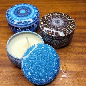Zodiac Patterned Scented Candle Set - Blue and Brown